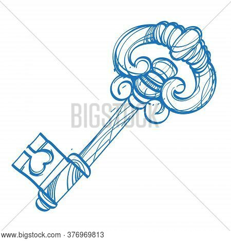 Vintage Key Sketch Of The Logo. Element For Infographics In The Hand Drawing Style.