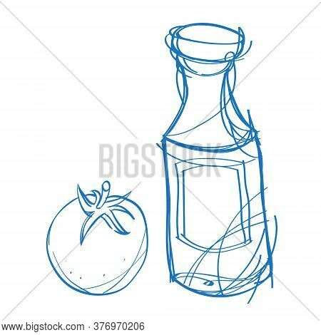 Bottle Of Ketchup Logo Sketch. The Elements For Infographics With A Hand-drawing Style.