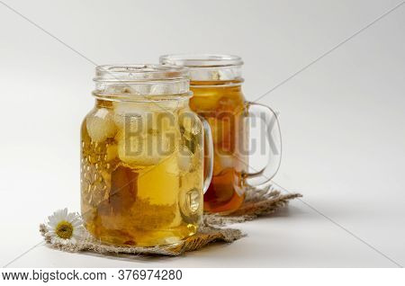 Two Different Herbal Iced Tea. Blooming Sally And Chamomile Tea.