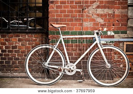 City Bicycle On Red Wall, Vintage Style