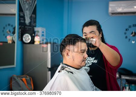 Bangkok, Thailand - February 2, 2020 : Unidentified Asian Man Hairdresser Or Hairstyle Haircut A Man