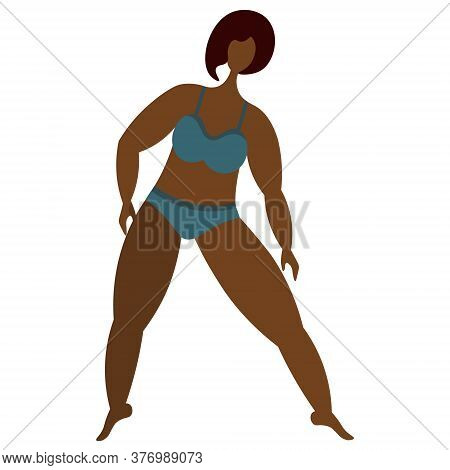 African American Girl Is Engaged In Aerobics. Vector Stock Illustration. Isolated White Background. 
