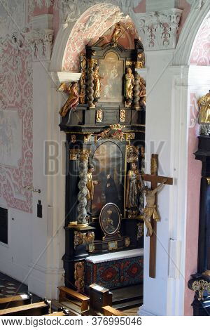 ZAGREB, CROATIA - MAY 16, 2013: Altar of Saint Francis Borgia in the Church of Saint Catherine of Alexandria in Zagreb, Croatia