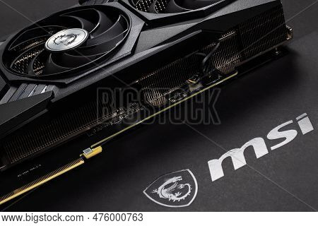 Dnipro, Ukraine - February 23, 2023: Msi Graphics Video Card Details With Logo, Pc Hardware Close-up