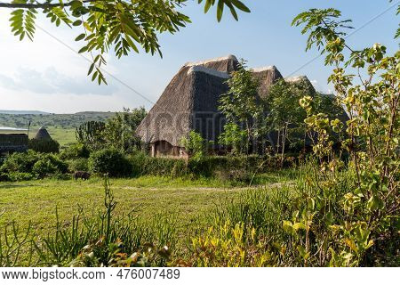 Typical Outoor Hut Lodging At A Safari Lodge Accomidations For Toursts, In Uganda, With Thatched Roo