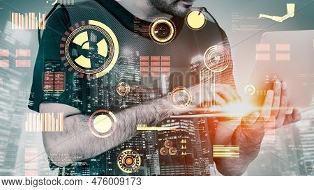 Future Building Construction And Inventive Engineering Project Concept With Hud Hologram Graphic Des