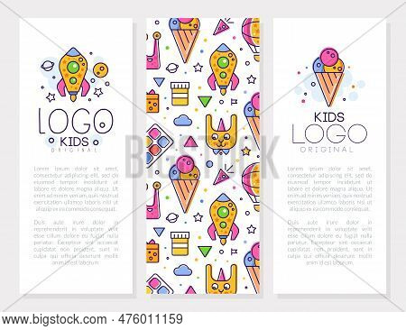 Bright Kids Design With Line Colorful Icons Vector Template