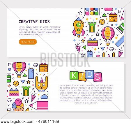Bright Kids Landing Page Design With Line Colorful Icons Vector Template