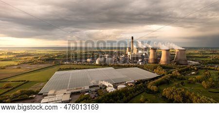 Drax Power Station, Selby, Uk - May 5, 2023. Aerial Landscape View Of Drax Power Station In North Yo