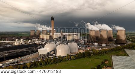 Drax Power Station, Selby, Uk - May 5, 2023. Aerial Landscape View Of Drax Power Station In North Yo