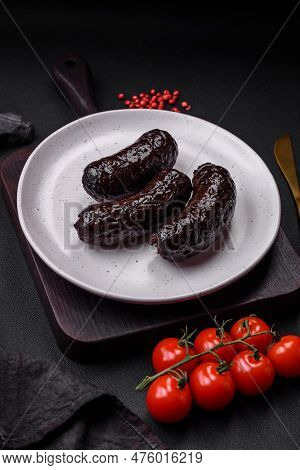 Delicious Black Blood Sausage Or Black Pudding With Spices And Herbs