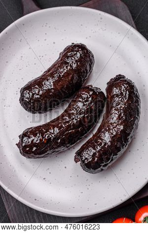 Delicious Black Blood Sausage Or Black Pudding With Spices And Herbs