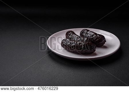 Delicious Black Blood Sausage Or Black Pudding With Spices And Herbs