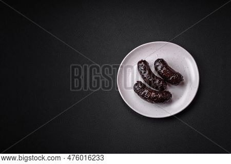 Delicious Black Blood Sausage Or Black Pudding With Spices And Herbs