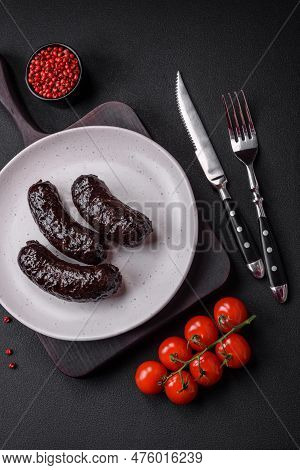 Delicious Black Blood Sausage Or Black Pudding With Spices And Herbs