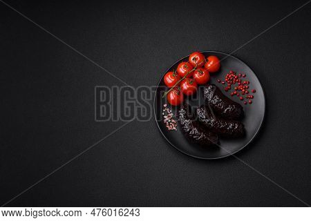 Delicious Black Blood Sausage Or Black Pudding With Spices And Herbs