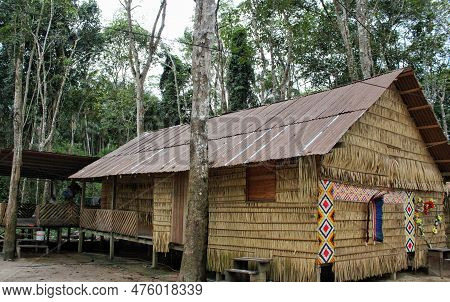 Example Of A Straw Hut In An Indigenous Tribe Near Manaus. Already Modernized, This Tribe Is A Touri