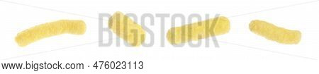 Collage With Tasty Corn Sticks On White Background