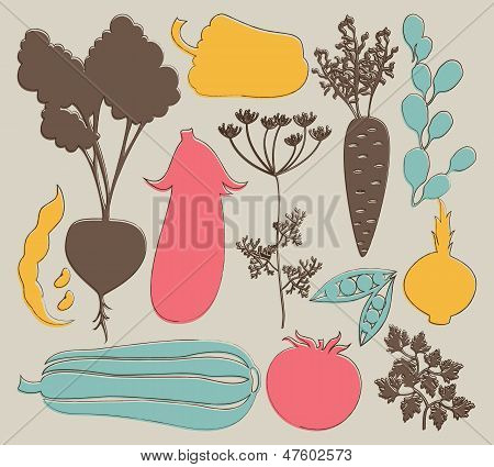 Vector set of artistic vegetables silhouettes