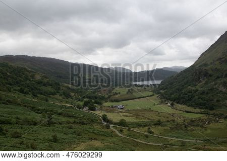 Yview Of A Valley With A Lake, Vale Of Ffestiniog, Snowdonia, Wales
