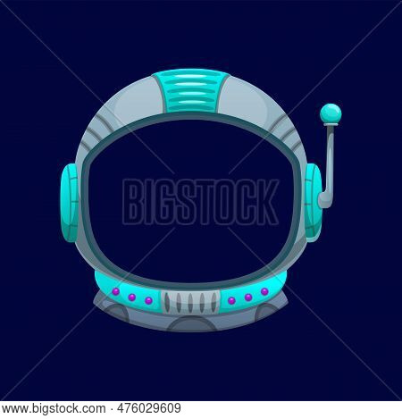 Cosmonaut Props Element Or Mask With Hole, Spaceman Spacesuit. Vector Galaxy Kids Helmet With Antenn