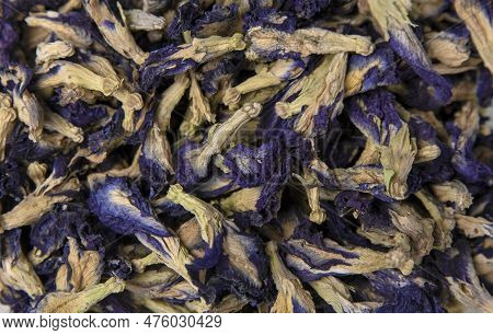Dried Leaves Of Asian Blue Orchid. Background Of Useful Leaves. Leaves As A Dye.