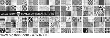 Collection Of Vector Seamless Geometric Ornament Patterns In Difrent Styles. Monochrome Repeatable B