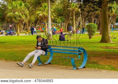 El Jadida, Morocco - April 08, 2023: Scene Of The Mohammed V Park, With Locals And Visitors, In El J
