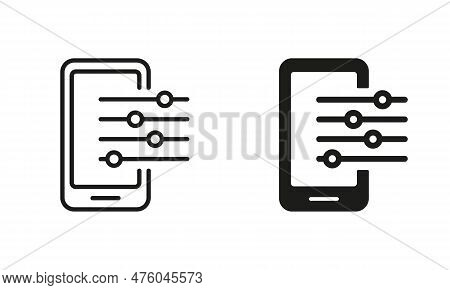 Settings And Options Of Mobile Phone Line And Silhouette Icon Set. Fix, Maintenance, Smartphone Repa