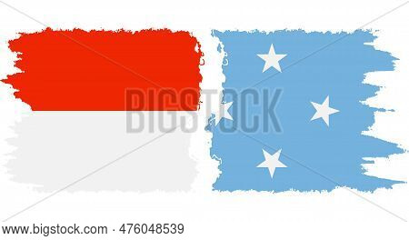 Federated States Of Micronesia And Indonesia Grunge Flags Connection, Vector