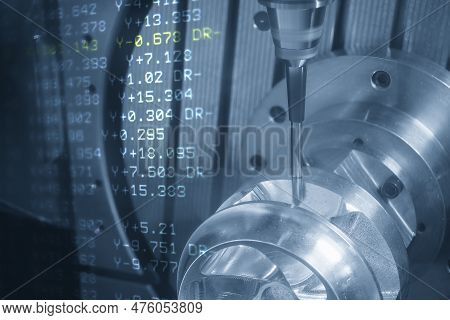 Abstract Scene The 5-axis Cnc Milling Machine  And G-code Data Background. The Hi-technology Water T