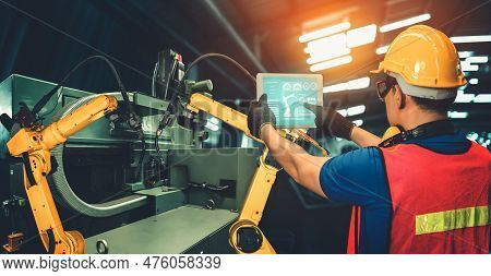 Smart Industry Robot Arms For Digital Factory Production Technology Showing Automation Manufacturing