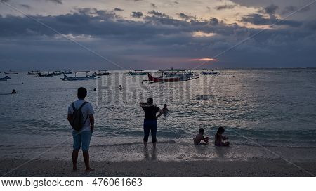 Kuta, Bali Indonesia-may 4 2023: Pantai Jerman (german Beach) In Kuta, Bali Indonesia Sunset Shot Sh
