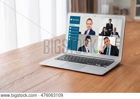 Business People On Video Conference For Modish Virtual Group Meeting Of Corprate Business Office Wor