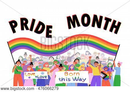 Lgbtq Pride Parade People Marching Poster Vector Illustration