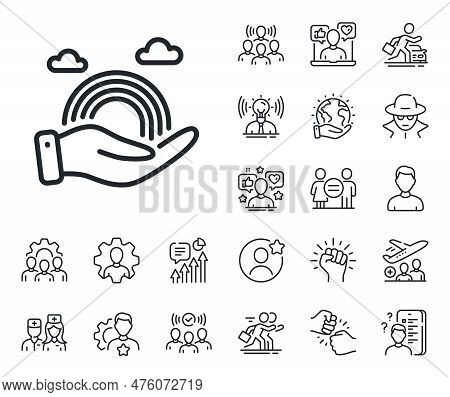 Pride Rainbow In Hand Sign. Specialist, Doctor And Job Competition Outline Icons. Lgbt Line Icon. Ge