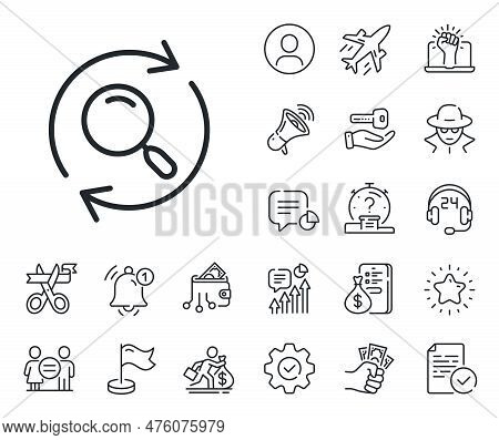 Refresh Find Results Sign. Salaryman, Gender Equality And Alert Bell Outline Icons. Search Line Icon