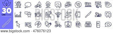 Baggage App, Food And Home Grill Line Icons Pack. Refrigerator, Table Knife, Love Night Web Icon. Co