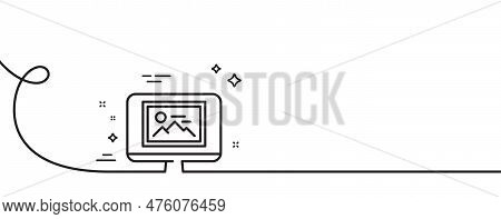 Photo Thumbnail Line Icon. Continuous One Line With Curl. Monitor With Image Sign. Picture Placehold
