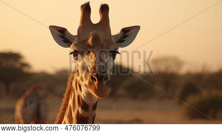 Immerse Yourself In The Serenity Of The Savannah As You Admire A Solitary Giraffe Against The Backdr