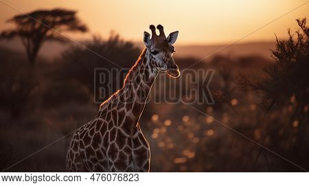 Immerse Yourself In The Serenity Of The Savannah As You Admire A Solitary Giraffe Against The Backdr