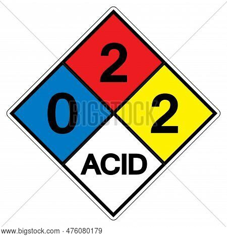 Nfpa Diamond 704 0-2-2 Acid Symbol Sign, Vector Illustration, Isolate On White Background Label. Eps