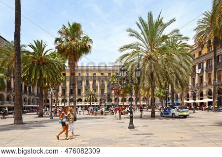 Barcelona, Spain - June 08 2018: The Fountain Of The Three Graces (catalan: Font De Les Tres Gràcies