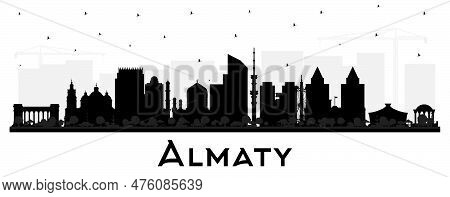 Almaty Kazakhstan City Skyline Silhouette With Black Buildings Isolated On White. Vector Illustratio
