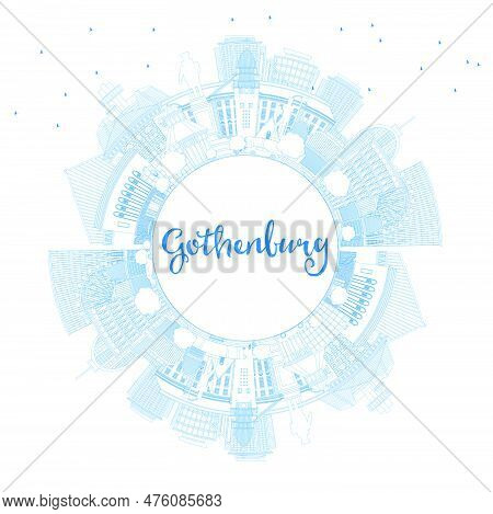 Outline Gothenburg Sweden City Skyline With Blue Buildings And Copy Space. Vector Illustration. Goth
