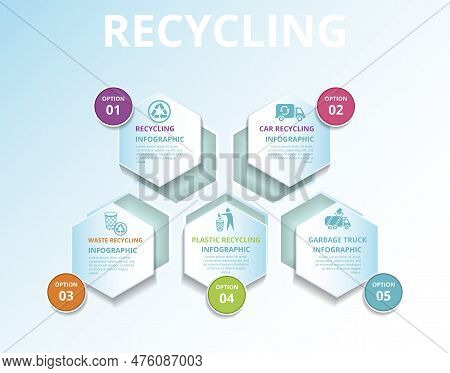 Infographic Recycling Template. Icons In Different Colors. Include Recycling, Trash Container, Burna