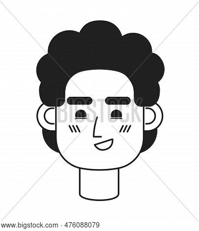 Curly Haired Guy Smirking Monochrome Flat Linear Character Head