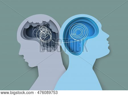 Psychological Help Vector Illustration Two Human Heads Paper Cut Design