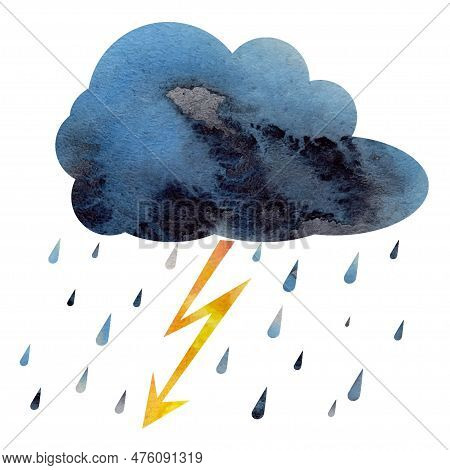A Cloud With Lightning Strikes Or Thunderclaps. Cute Weather Icon With Thunderstorm Color Avkarelle 