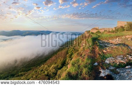 Morning Panorama Cloudy View From Top Of Mangup Kale - Historic Fortress And Ancient Cave Settlement